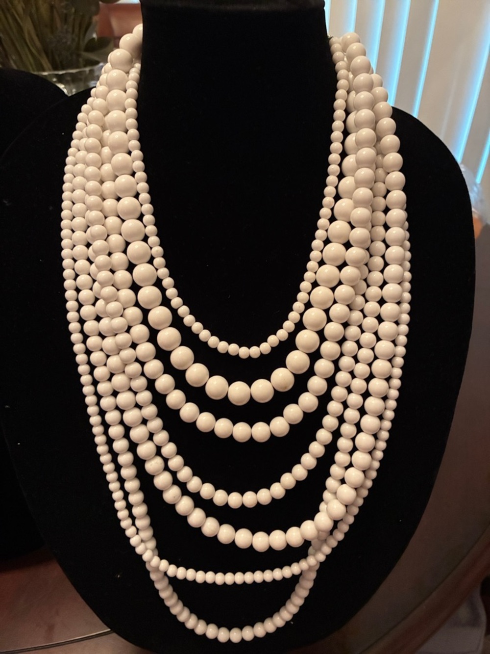 Multi-Strand White Beaded Statement Necklace - Women Jewelry
